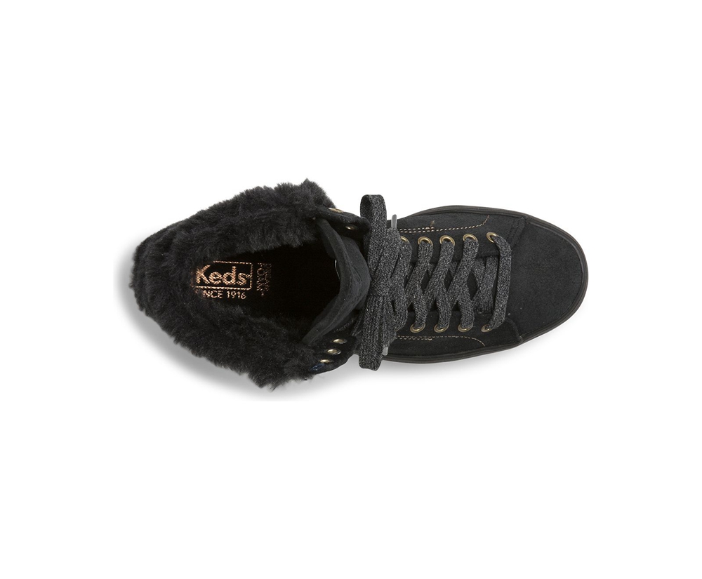 Zapatillas Keds Mujer Negras - Rise Hi Suede Faux Fur - 917-LHEUTK